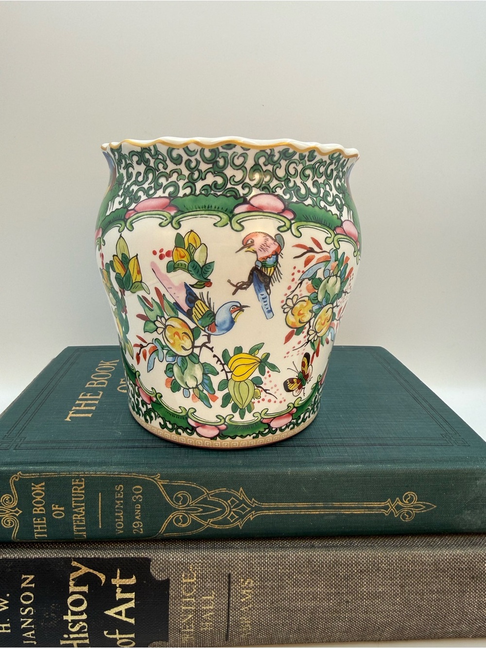 Williams Sonoma Famille Rose Planter Cache Pot Vibrant Colors Shiny Glaze